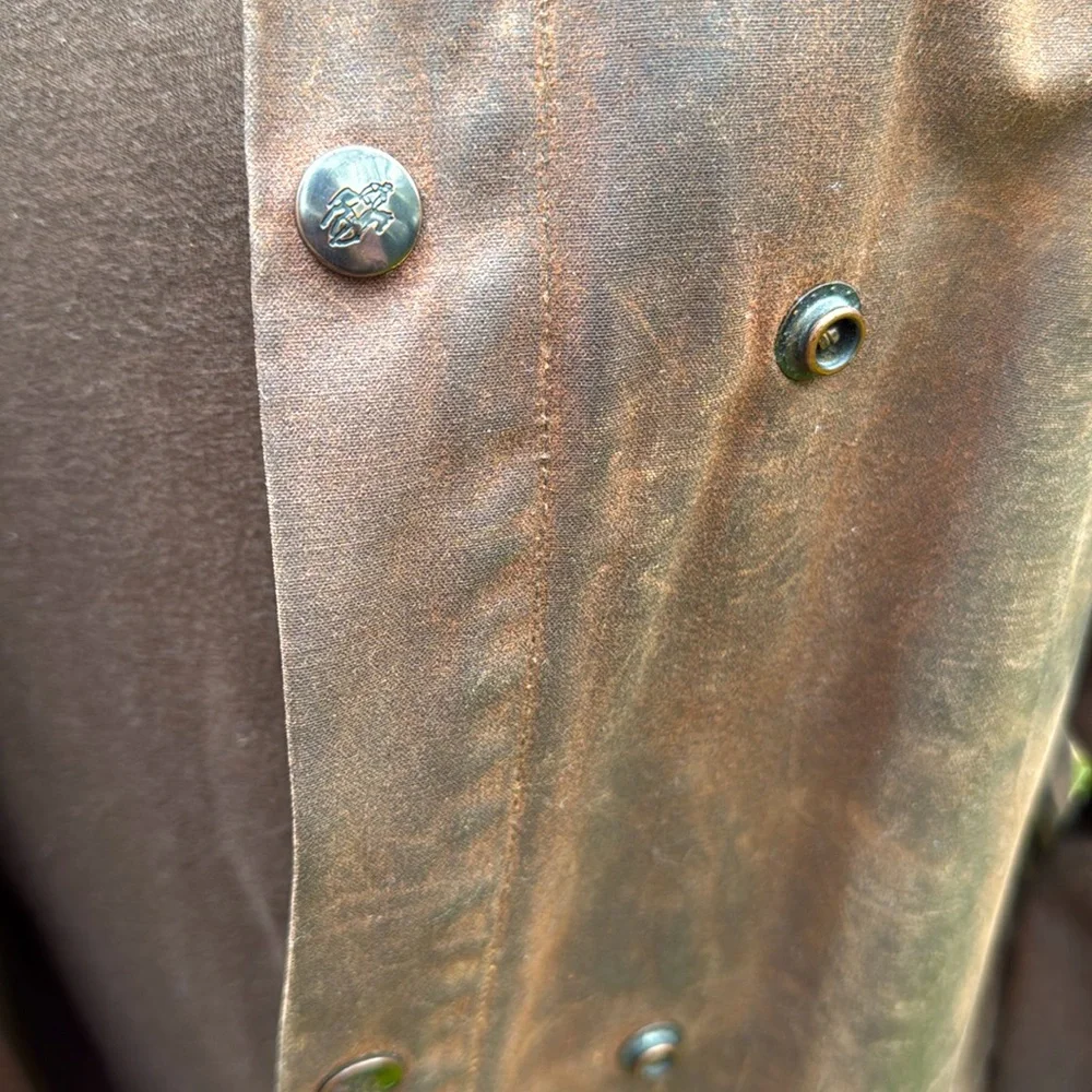 OUTBACK TRADING VINTAGE OILSKIN  DISTRESSED DUSTER JACKET- S 🐴🤠 - Picture 2 of 14
